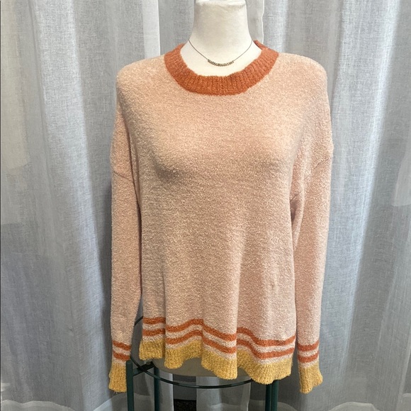 Women's Beige Sweater with Orange and Yellow Accents - Picture 1 of 6